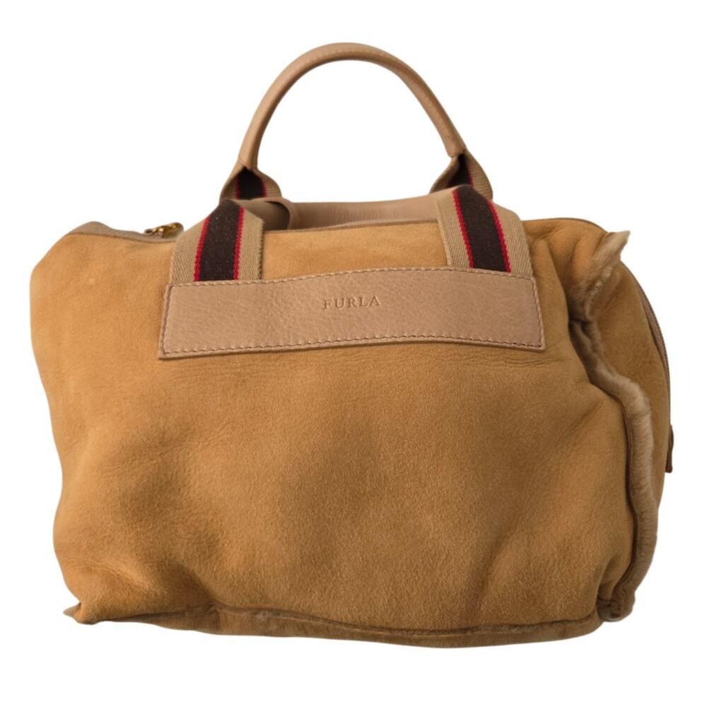 Vintage Y2K Furla Carmel Suede Satchel Pebbled Leather Trim NWOT With Dust Bag
